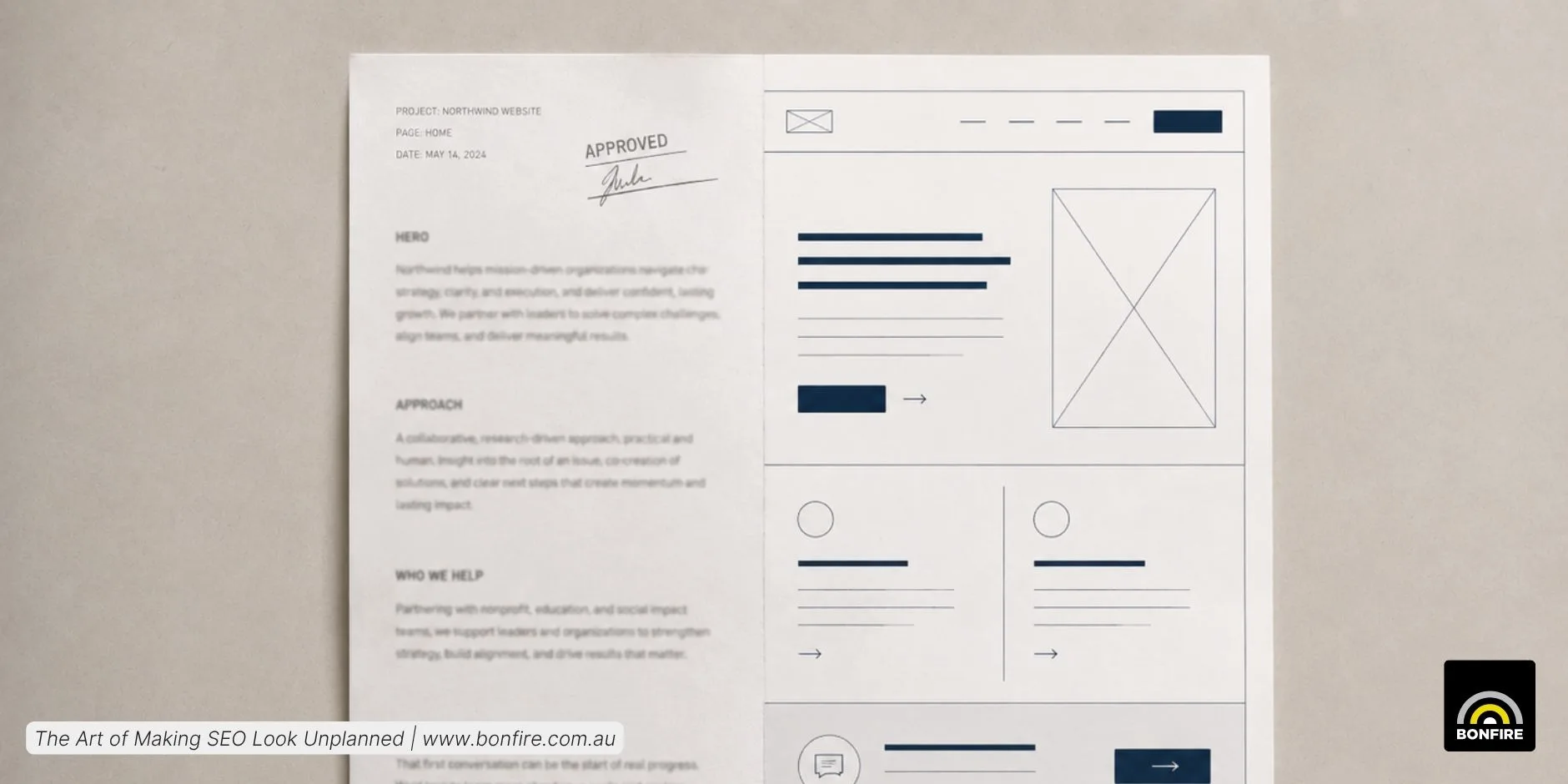 Two versions of the same approved SEO copy presented as different web-page experiences